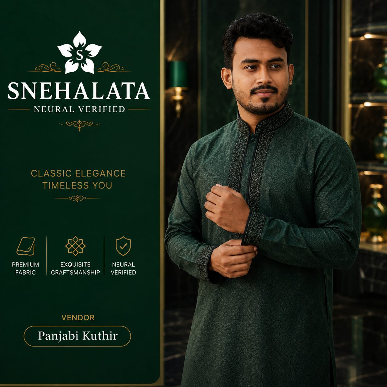 Emerald Green Embroidered Premium Panjabi