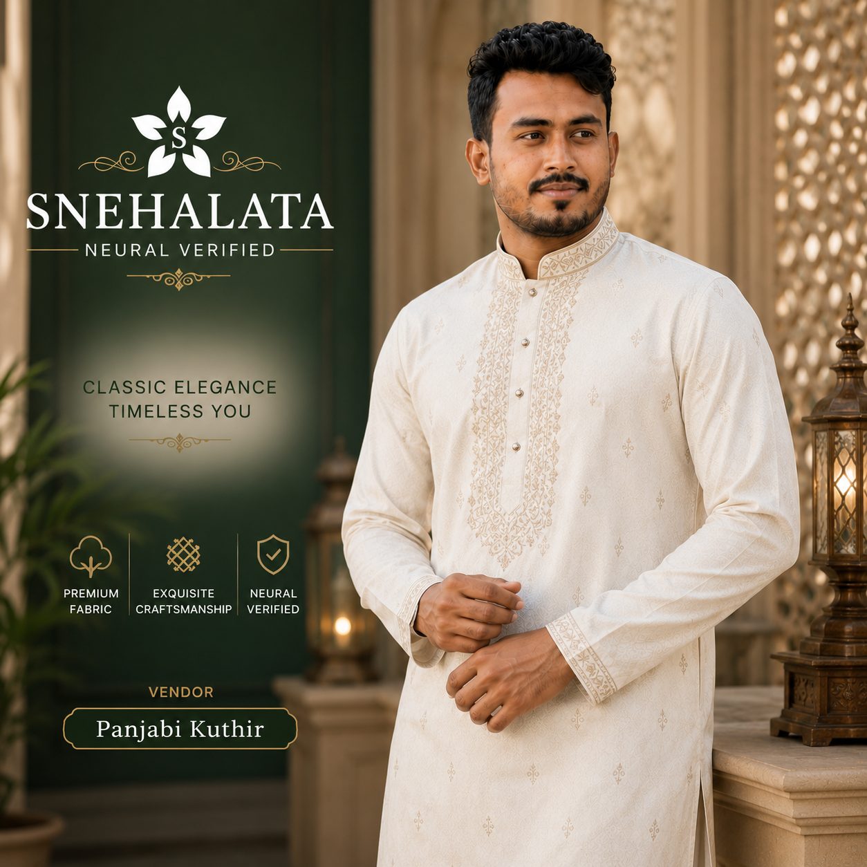 Elegant Off-White Panjabi with Intricate Embroidery