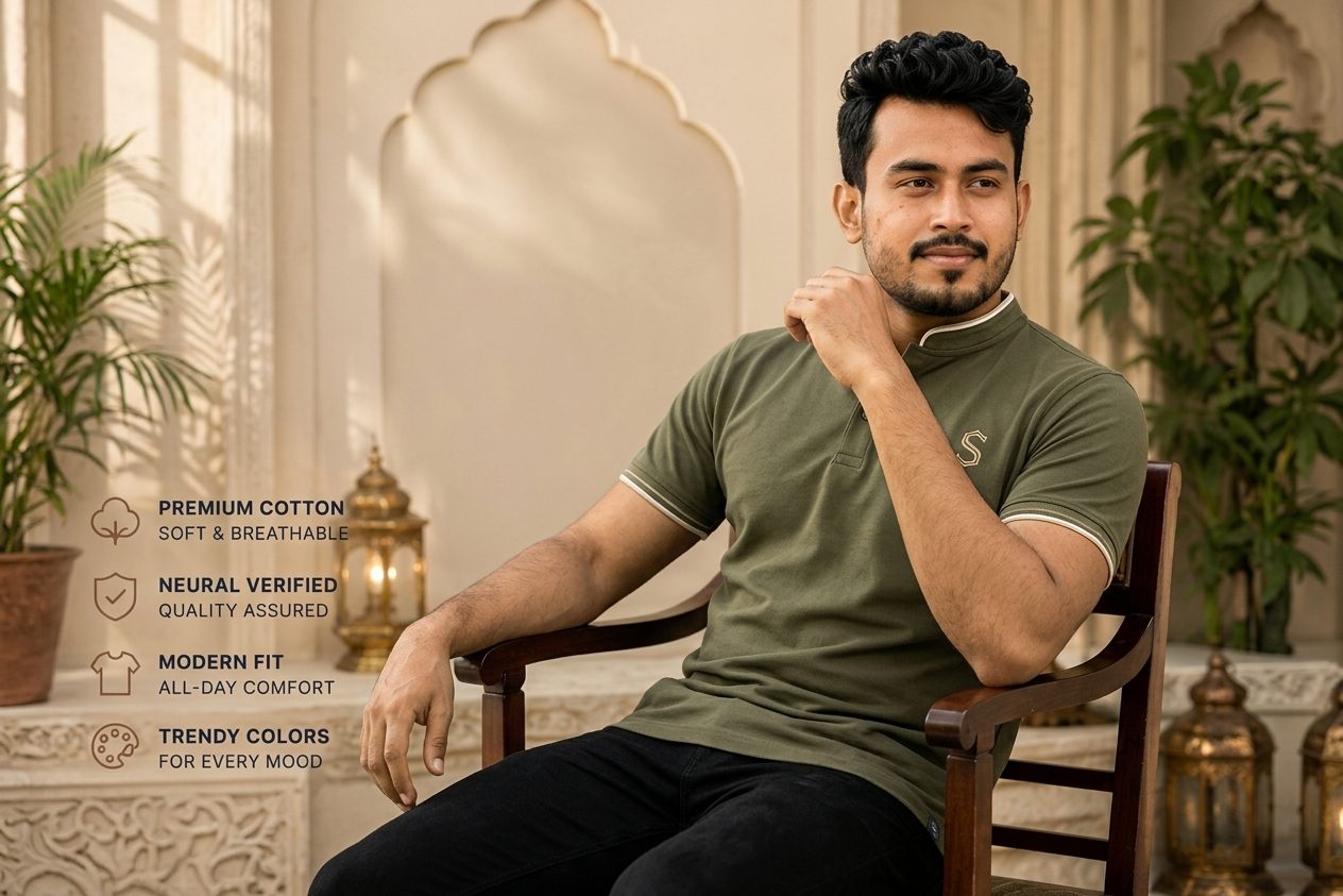Premium Olive Green Mandarin Collar Polo T-Shirt