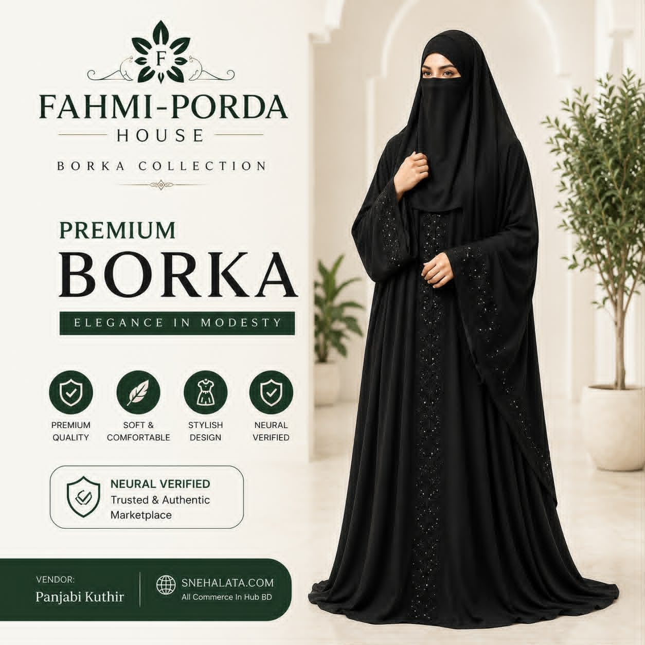 Premium Elegant Black Beadwork Borka Set