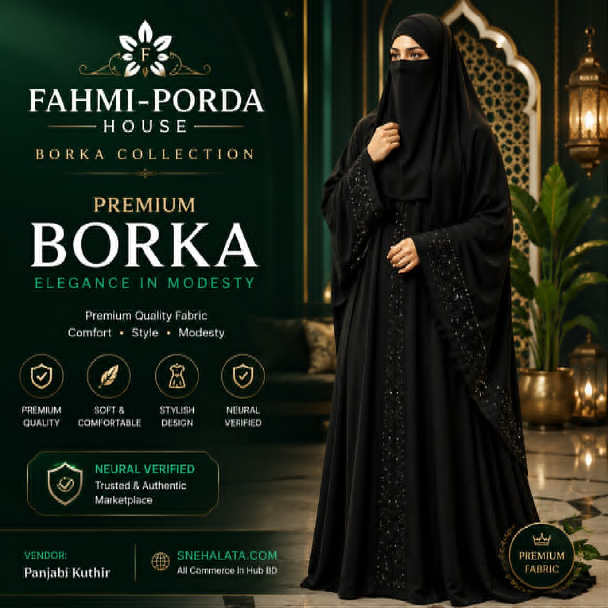 Premium Black Embellished Modest Borka Collection