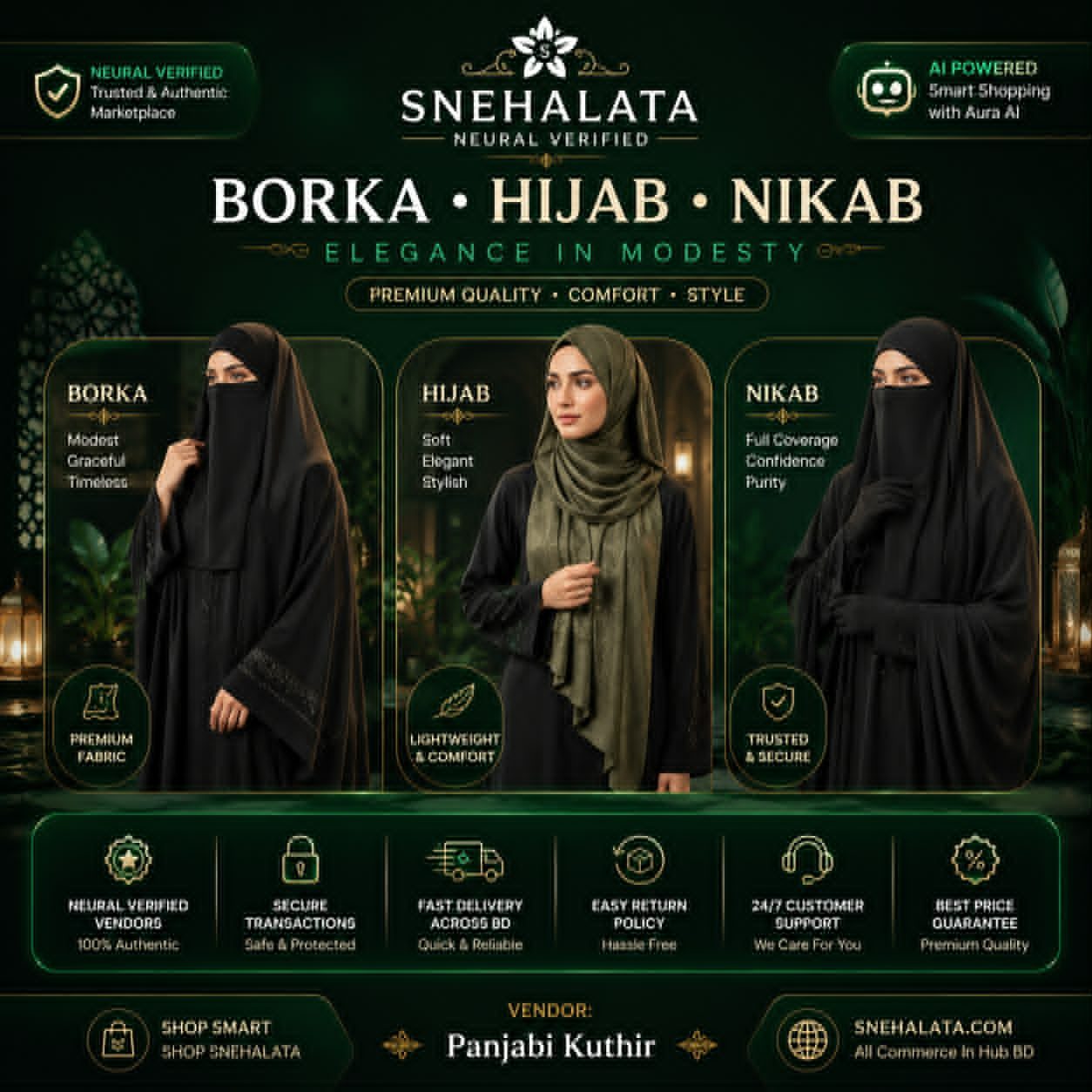 Premium Modest Borka, Hijab and Nikab Set